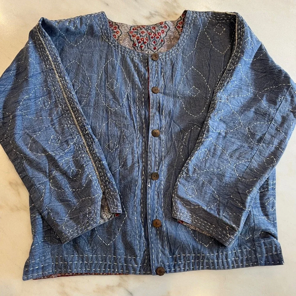 Vintage 90s Chicos Reversible Print‎ Cotton Kimono Jacket Size S